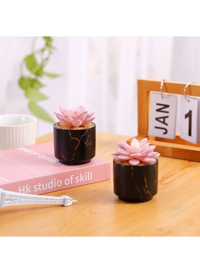 ZENIDA Succulent Artificial Plants,Cute Fake Succulents in 2 Black Ceramic Pots,Small Fake Plants for Office,Table,Desk,Bathroom, Bedroom,Aesthetic Room Shelves Decor,Desk Decorations for Women Office - Image 4