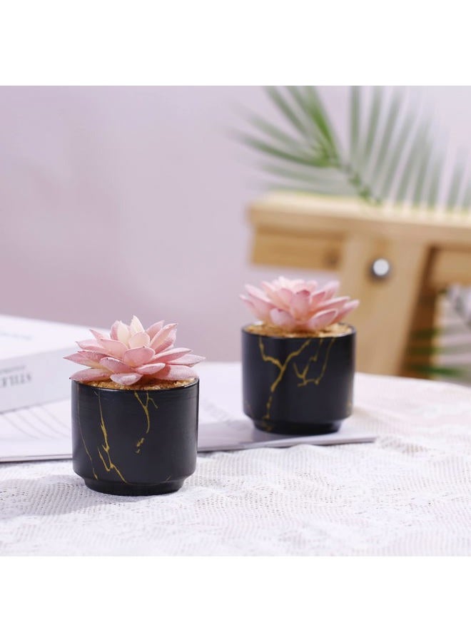 ZENIDA Succulent Artificial Plants,Cute Fake Succulents in 2 Black Ceramic Pots,Small Fake Plants for Office,Table,Desk,Bathroom, Bedroom,Aesthetic Room Shelves Decor,Desk Decorations for Women Office - Image 2