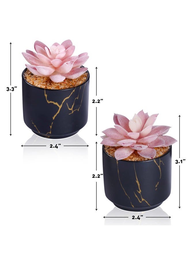 ZENIDA Succulent Artificial Plants,Cute Fake Succulents in 2 Black Ceramic Pots,Small Fake Plants for Office,Table,Desk,Bathroom, Bedroom,Aesthetic Room Shelves Decor,Desk Decorations for Women Office - Image 3