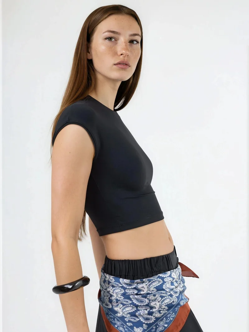 Busem BUSEM Crew Neck Solid Crop T-Shirt