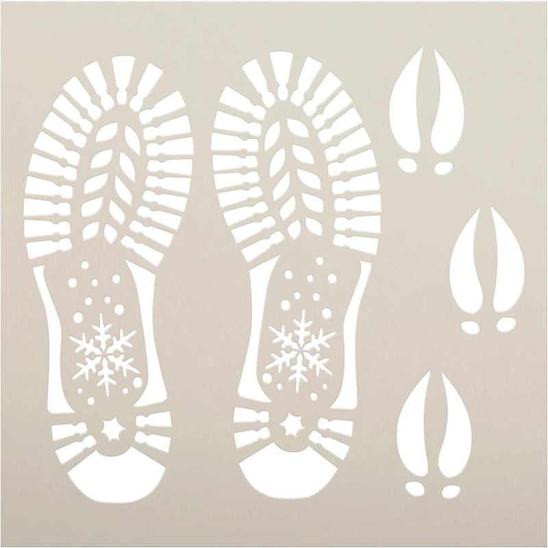 ivana's Ivana's Santa Boot Reindeer Hoof Print Stencil | Craft DIY Christmas Holiday Home Decor | Paint Wood Sign | Reusable Mylar Template | Size (9 inches x 9 inches) - Image 1