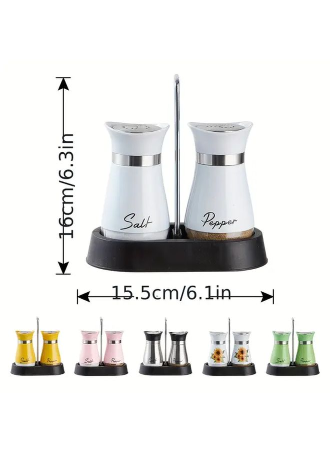 White Black Salt And Pepper Shaker Set With Stable Stand For Kitchen Camping Barbecue - Image 3