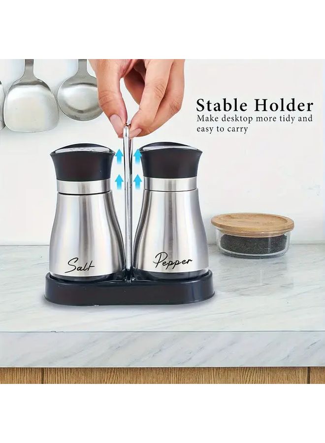 White Black Salt And Pepper Shaker Set With Stable Stand For Kitchen Camping Barbecue - Image 2