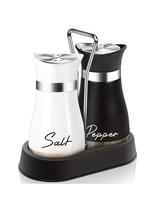 White Black Salt And Pepper Shaker Set With Stable Stand For Kitchen Camping Barbecue - Image 1