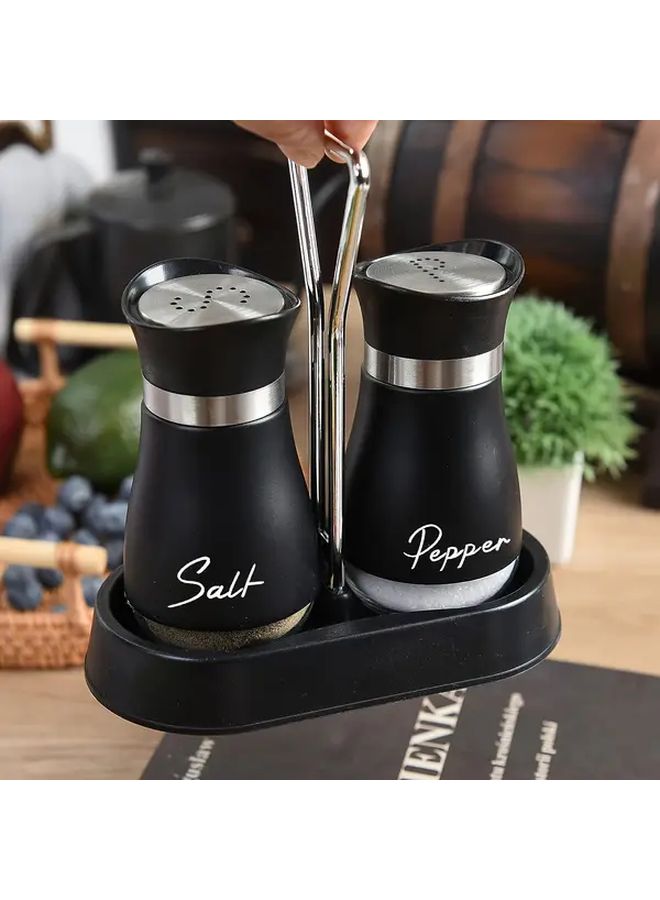 White Black Salt And Pepper Shaker Set With Stable Stand For Kitchen Camping Barbecue - Image 4