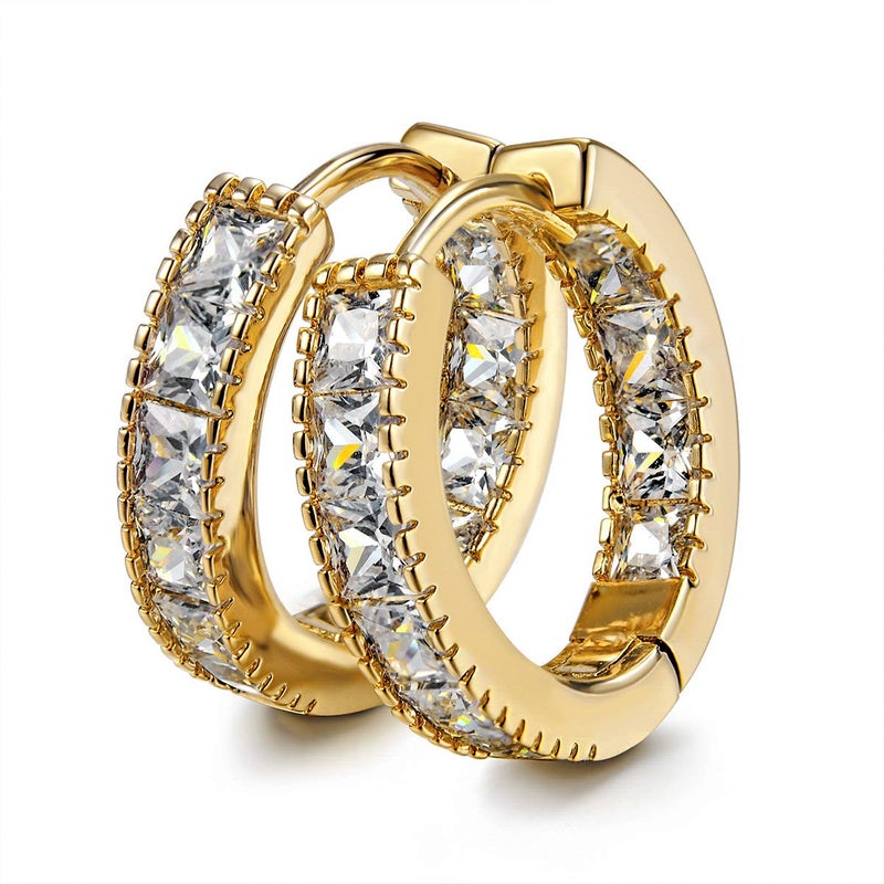 Kainier CZ Hoop Earrings with Cushion Cut Cubic Zirconia 15K White Gold Plated Ear Cuff Huggie Earrings Wonderful Gift Choice for Women and Men