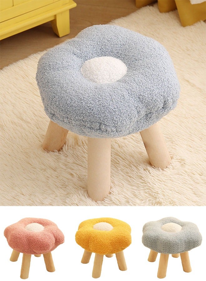 Generic Flower Stool Under Desk Step Stool Foot Rest Pouf Shoes Changing Cute Sofa Stool Small Foot Stool for Porch Living Room Bedside Apartment Blue  - Image 1