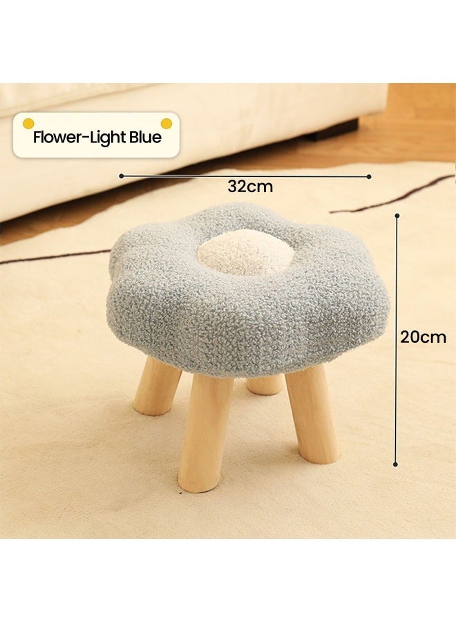 Generic Flower Stool Under Desk Step Stool Foot Rest Pouf Shoes Changing Cute Sofa Stool Small Foot Stool for Porch Living Room Bedside Apartment Blue  - Image 2