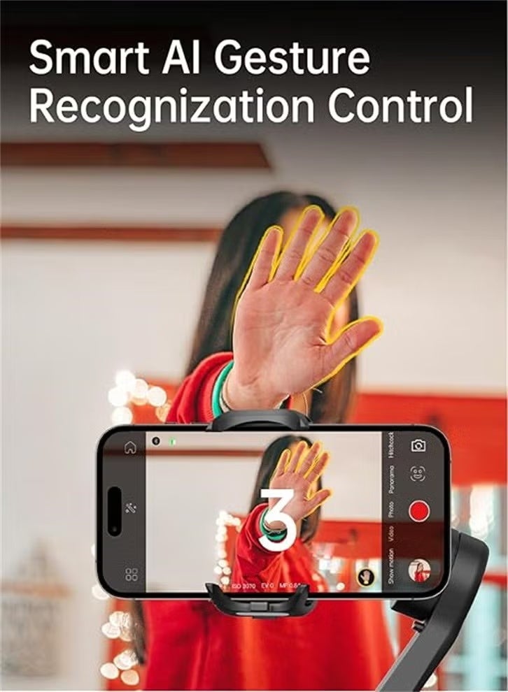 اوتشوان مثبت هاتف Gimbal ثلاثي المحاور للهواتف الذكية Gimbal قابل للطي لأجهزة iPhone Gimble مع عجلة التركيز TikTok YouTube Vlog Stabilizer لأجهزة iPhone 15 14 13 12 Pro - Image 2