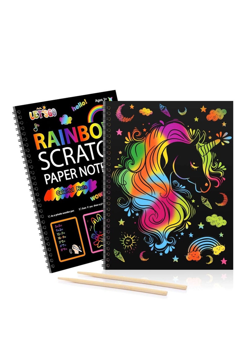 SYOSI مجموعة هدايا فن الخدش للونيون للذكور والإناث من عمر 3 إلى 7 سنوات، خدش الورق السحري قوس قزح، للأطفال من عمر 3 إلى 10 سنوات وأكثر، هدايا عطلات خاصة، ألعاب حفلات عيد الميلاد (2 قطعة) - Image 1