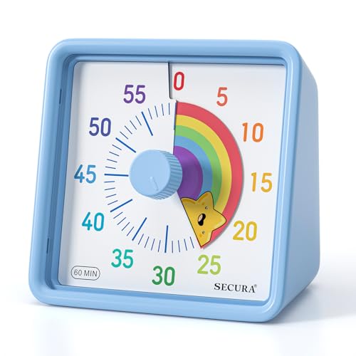Secura 60-Minute Visual Timer for Kids, Time Clocks, Countdown Timer for Office Kitchen, Classroom Timer for Kids, Silent Time Management Tool (Blue & Star) - Image 1