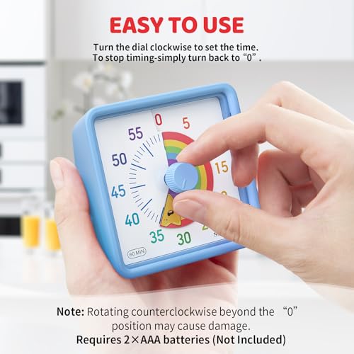 Secura 60-Minute Visual Timer for Kids, Time Clocks, Countdown Timer for Office Kitchen, Classroom Timer for Kids, Silent Time Management Tool (Blue & Star) - Image 3