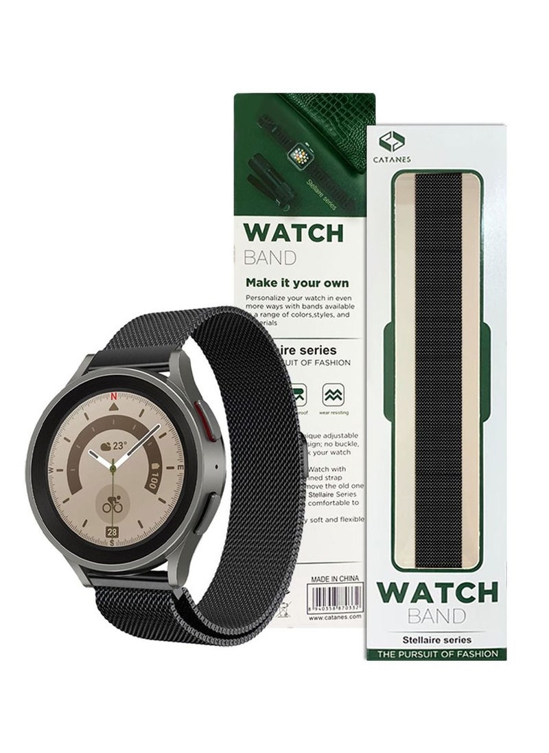 CATANES - Samsung Galaxy Watch 5 / Galaxy Watch 5 Pro Band Milanese Stainless Steel Strap 20mm Compatible with Galaxy Watch5 (44mm/40mm) Galaxy Watch5 Pro (45mm) Black - Image 1