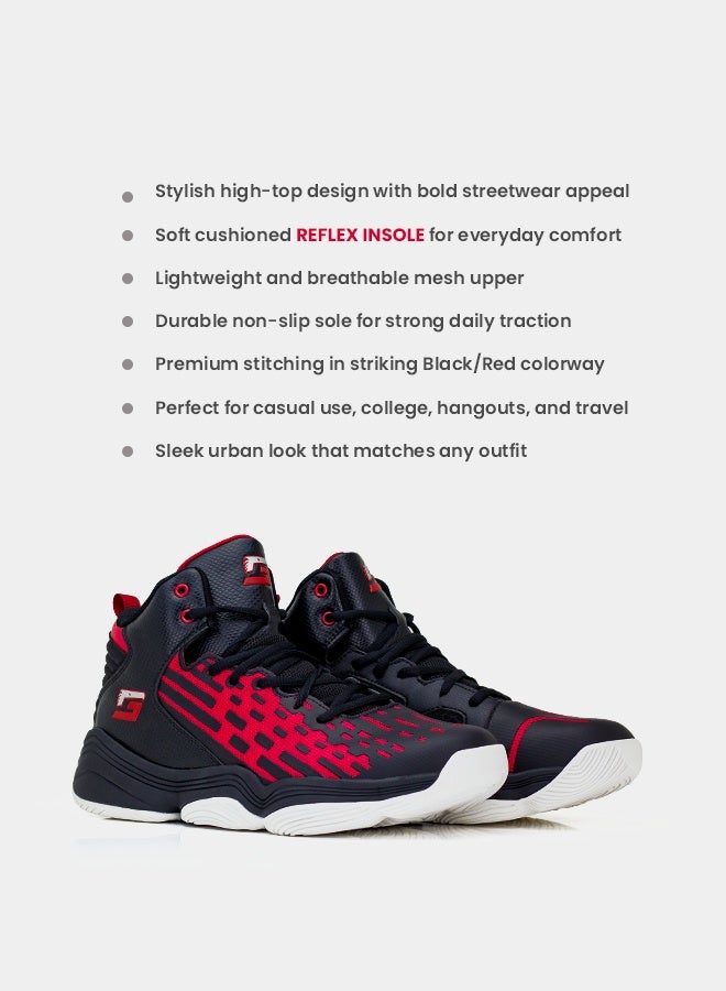 Gadz Velocity MG1040 Men’s High-Top Casual Sneakers | Stylish Youth Streetwear, Cushion Comfort, Lightweight Daily Wear | Black/Red - Image 4