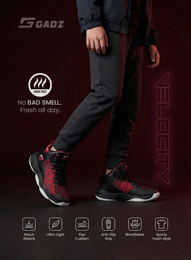 Gadz Velocity MG1040 Men’s High-Top Casual Sneakers | Stylish Youth Streetwear, Cushion Comfort, Lightweight Daily Wear | Black/Red - Image 3