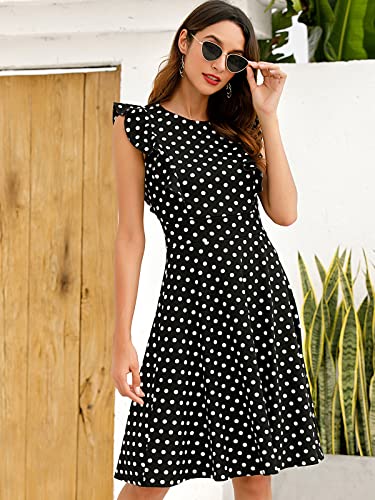 YATHON Women's Vintage Ruffle Floral Flared A Line Swing Casual Cocktail Party Dresses (M, YT001-Black Dot) - Image 3