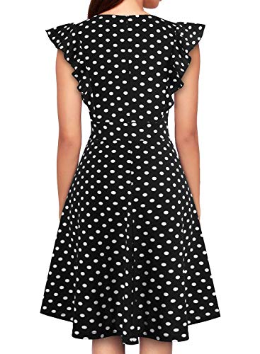 YATHON Women's Vintage Ruffle Floral Flared A Line Swing Casual Cocktail Party Dresses (M, YT001-Black Dot) - Image 2