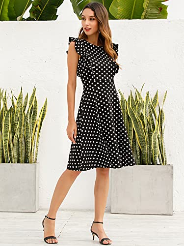 YATHON Women's Vintage Ruffle Floral Flared A Line Swing Casual Cocktail Party Dresses (M, YT001-Black Dot) - Image 5