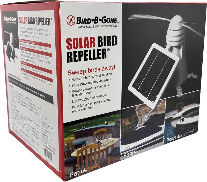BIRD.B.GONE Bird B Gone - Solar Bird Repeller - Spinning Bird Deterrent with Telescoping Arms - Prevents Birds from Landing - Humane Repellent - Portable Design - for Boats, Patios, AC Units, Etc - Solar Powered - Image 2