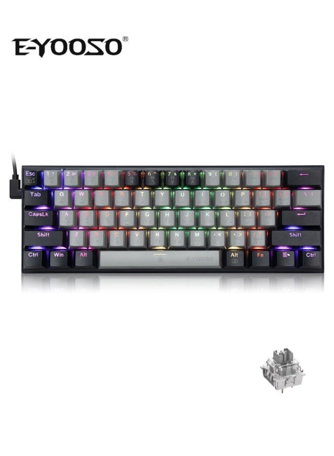 إي-يوسو Z-11 60% Wired RGB Arabic & English Mechanical Keyboard,61 Keys Compact Gaming Keyboard with Linear Silver Switches for Windows, Mac PS(Grey Black) - Image 1