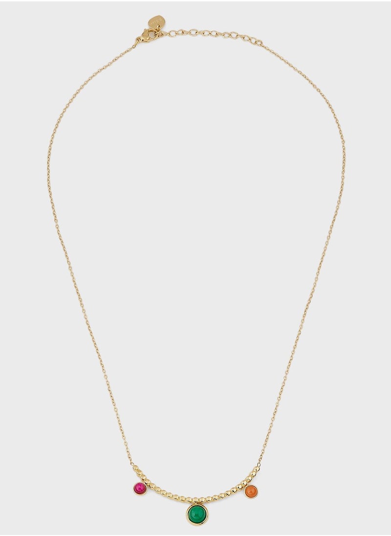 Lady Mauve CLARA NATURAL STONE CIRCLE PENDANT BEADED BAR NECKLACE  - Image 1