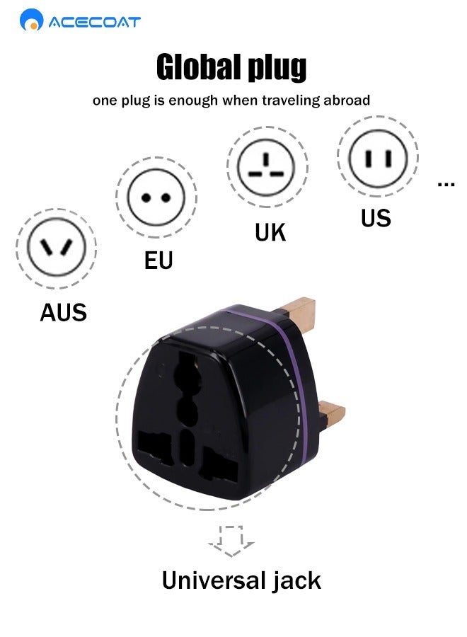 ACECOAT UK Universal Travel Plug Adapter Power Socket Converter, 3-Pin Portable Global International Travel Adapter, AU/EU/US/UK Conversion Uk Wall AC Plug Adapter, Essential for Going Abroad, 3-Pack, Black - Image 2