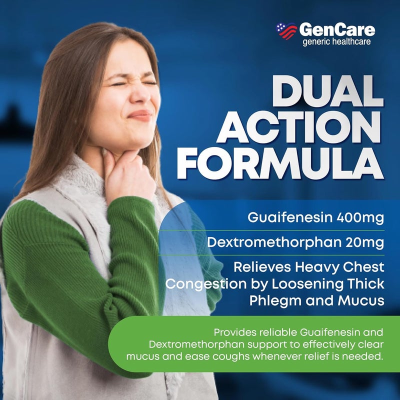 GenCare Mucus Relief DM 150 Count Value Bottle Dextromethorphan HBr 20mg Guaifenesin 400mg Generic Mucus Relief DM Immediate Release Uncoated Cough Mucus Expectorant Pill - Image 3