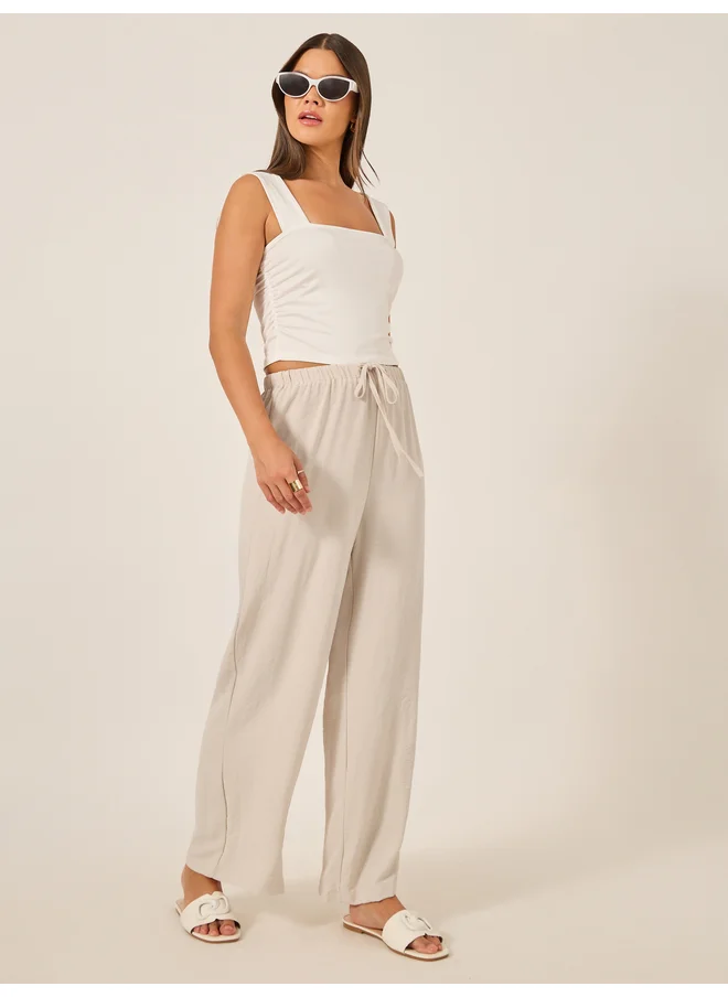 Styli Styli Textured Drawstring Waist Wide Leg Pants