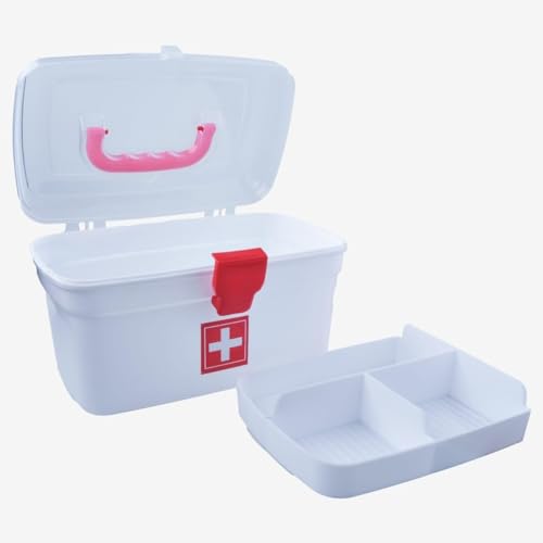 SHUTTLE ART Medical Organizer Box, First Aid Box, Medicine Storage Box With Detachable Tray And Transparent Lid And Handle, Unbreakable Material(S-Medical Storage Box-White) - Image 2