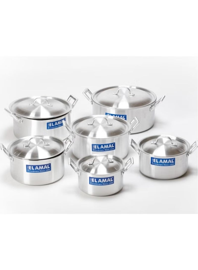 ELAMAL Amal heavy aluminum cookware set, Egyptian made, 6 pieces of different sizes, heat and rust resistant, sizes 16-18-20-22-24-26 cm  - Image 1