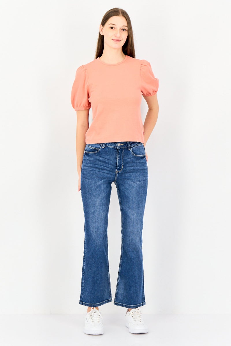 Levi's بلوزة قصيرة الأكمام بتصميم محبوك للنساء، برتقالية - Image 4