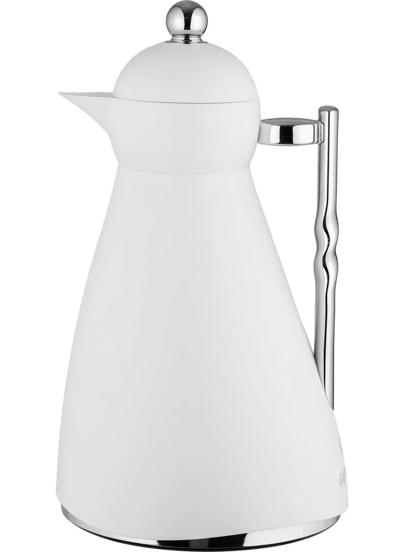 Glory Thermos, 1 Liter, Glass Inner Container, Push Button, Silver Handle - White - Image 1