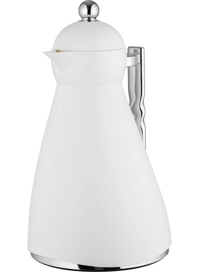 Glory Thermos, 1 Liter, Glass Inner Container, Push Button, Silver Handle - White - Image 3