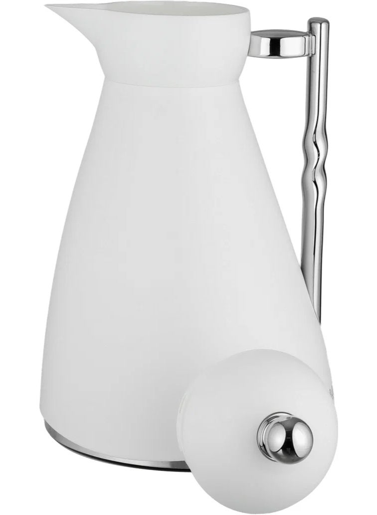 Glory Thermos, 1 Liter, Glass Inner Container, Push Button, Silver Handle - White - Image 4