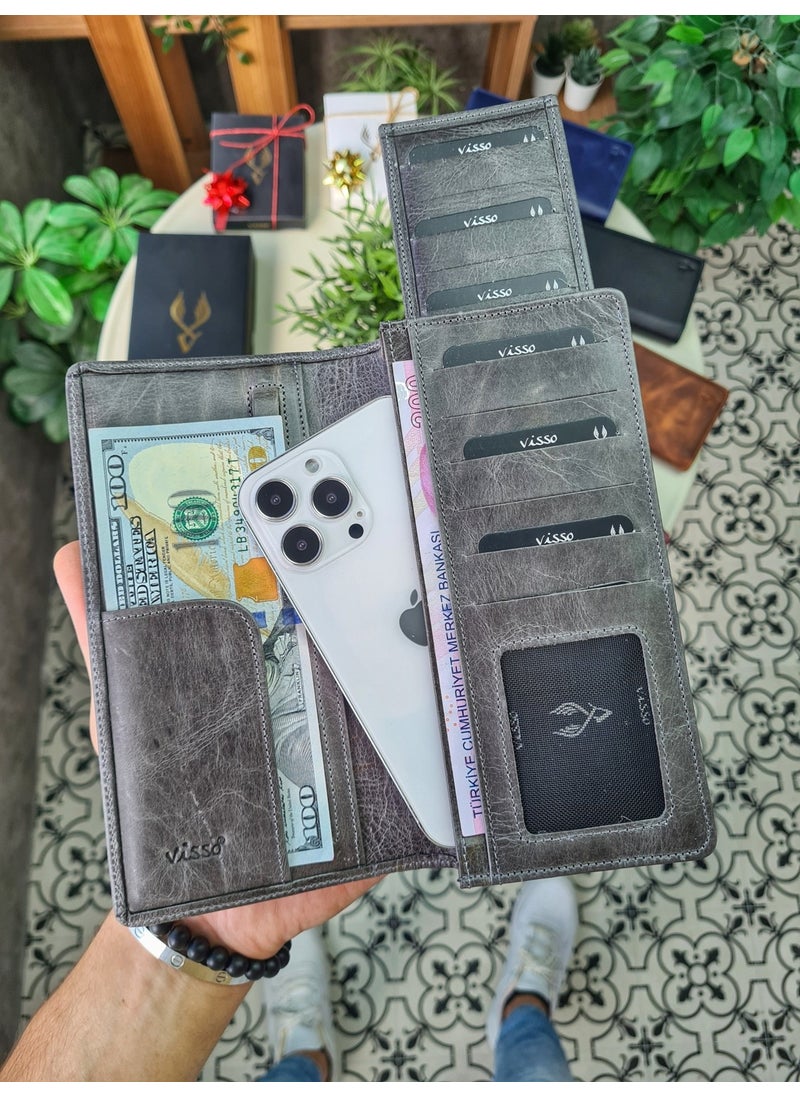 VISSO 901 Leather Handbag Wallet with Phone Compartment - Zippered - Men's and Women's Model with Removable Card Holder Feature  - Image 1