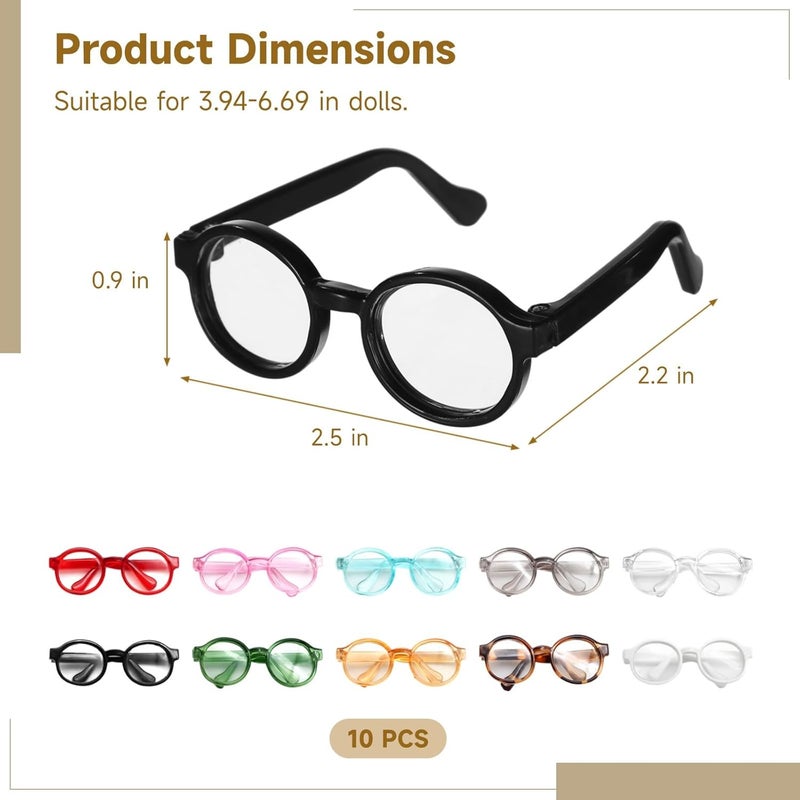 Doll Eyewear Set, 10-Piece, Mini Eyeglasses, Colored Frames For 3.94-6.69 Dolls - Image 3