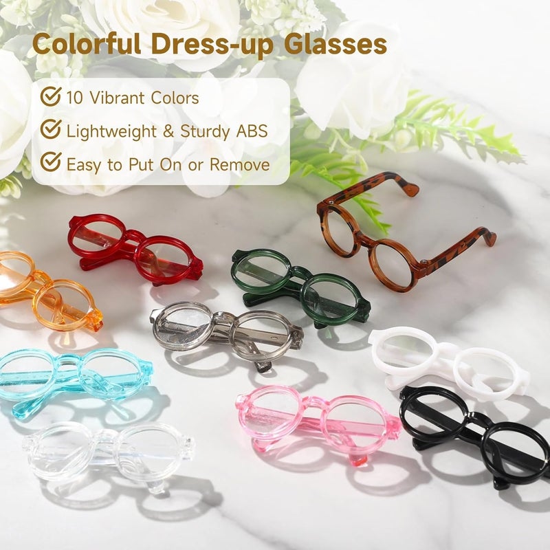 Doll Eyewear Set, 10-Piece, Mini Eyeglasses, Colored Frames For 3.94-6.69 Dolls - Image 2