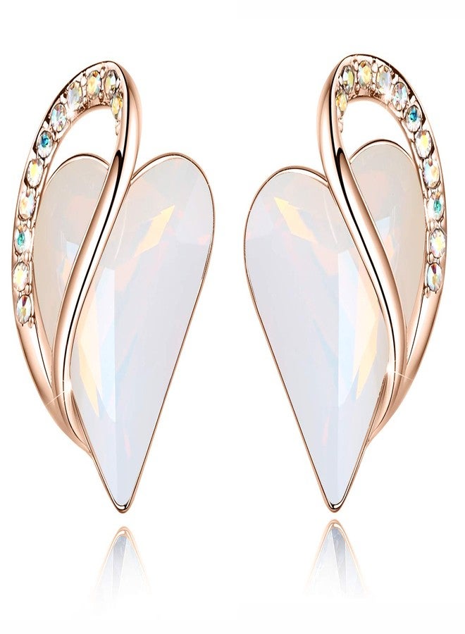 Leafael 18K Rose Gold Plated Love Heart Stud Earrings with Opal White Healing Stone Crystal for Transformation, Jewelry Gifts for Women - Image 1