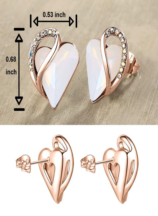 Leafael 18K Rose Gold Plated Love Heart Stud Earrings with Opal White Healing Stone Crystal for Transformation, Jewelry Gifts for Women - Image 2