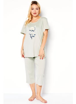 TRIUMPH Women 2 Piece Graphic Print Top And Bottom Pajama Set, Sage Green  - Image 3