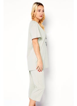 TRIUMPH Women 2 Piece Graphic Print Top And Bottom Pajama Set, Sage Green  - Image 2