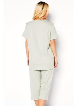 TRIUMPH Women 2 Piece Graphic Print Top And Bottom Pajama Set, Sage Green  - Image 4