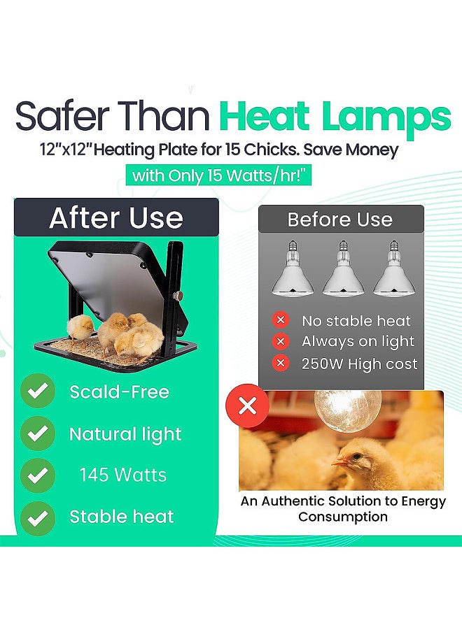 Generic - Chicken Brooder Heater 12 x 12 Inches Poultry Heating Plate for 15 Chicks Warmer with Constant Temperature Adjustable Height 145 Watts Chicken Coop Heater - Image 1