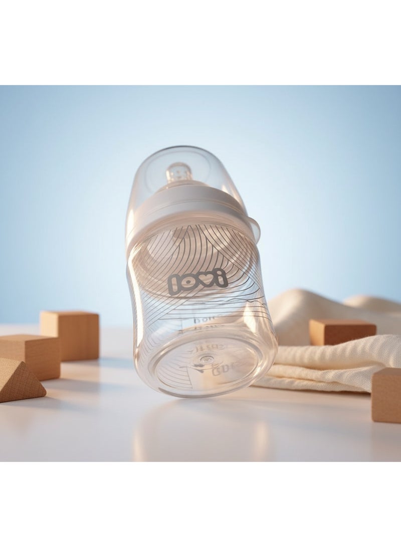 LOVI Trends Baby Feeding Bottle 150ml | BPA-Free | Anti-Colic | Safe for Breastfeeding Transition | 0+ Months | Grey Wave Design - Image 1