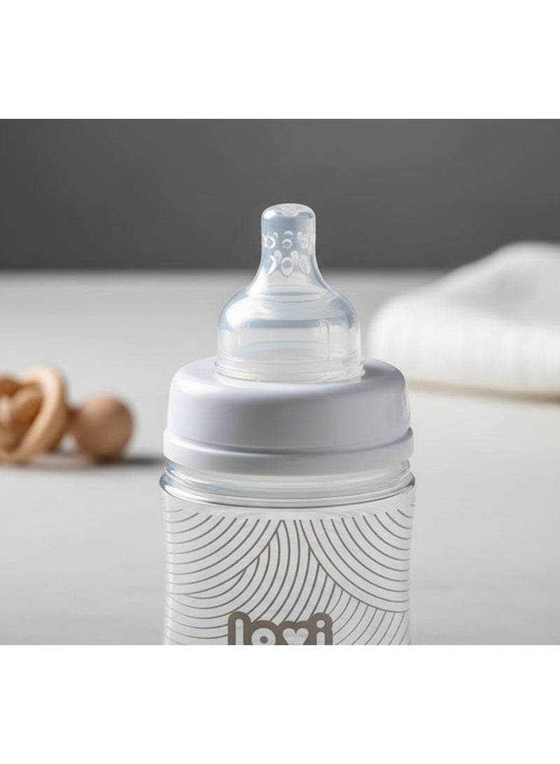 LOVI Trends Baby Feeding Bottle 150ml | BPA-Free | Anti-Colic | Safe for Breastfeeding Transition | 0+ Months | Grey Wave Design - Image 4