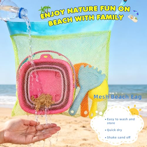 Xgunion Collapsible Beach Sand Bucket 3 Packs Foldable Buckets Set with Shovels & Mesh Bag Collapsible Beach Toys for Kids Summer Sand Buckets for Kids Cruise Beach Essentials - Image 4