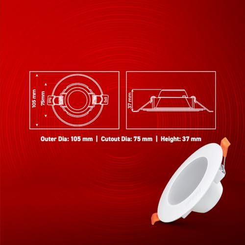 Eveready Everady 8W Downlight for Junction Box Round | 6500K Lumen |3 inch Cutout, 22mm Height | High Voltage Protection Upto 4KV | Pack of 8 - Image 5