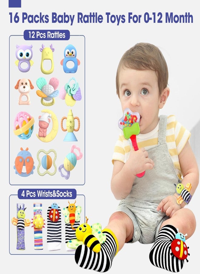 أزين مجموعة AZEN المكونة من 16 قطعة من ألعاب التسنين للأطفال من عمر 3 إلى 6 أشهر، وألعاب للأطفال من عمر 0 إلى 6 أشهر، وألعاب للرضع حديثي الولادة من عمر 6 إلى 12 شهرًا، وجوارب معصم أساسية للأطفال الصغار، وهدايا عيد الميلاد (لون وردي) - Image 2