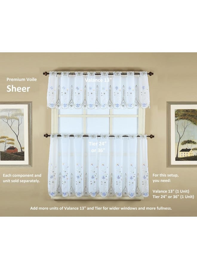 Today's Curtain , Samantha Embroidered Sheer Tier 24", White/Green, 59" W x 24" L - Image 5