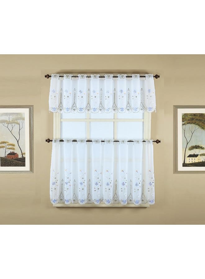 Today's Curtain , Samantha Embroidered Sheer Tier 24", White/Green, 59" W x 24" L - Image 1